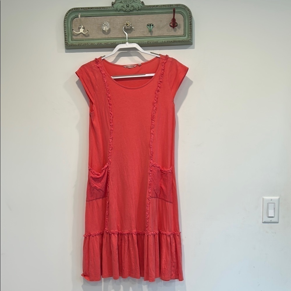 Soft surrounding coral bohemian bounce knit Woodstock shift dress women’s small